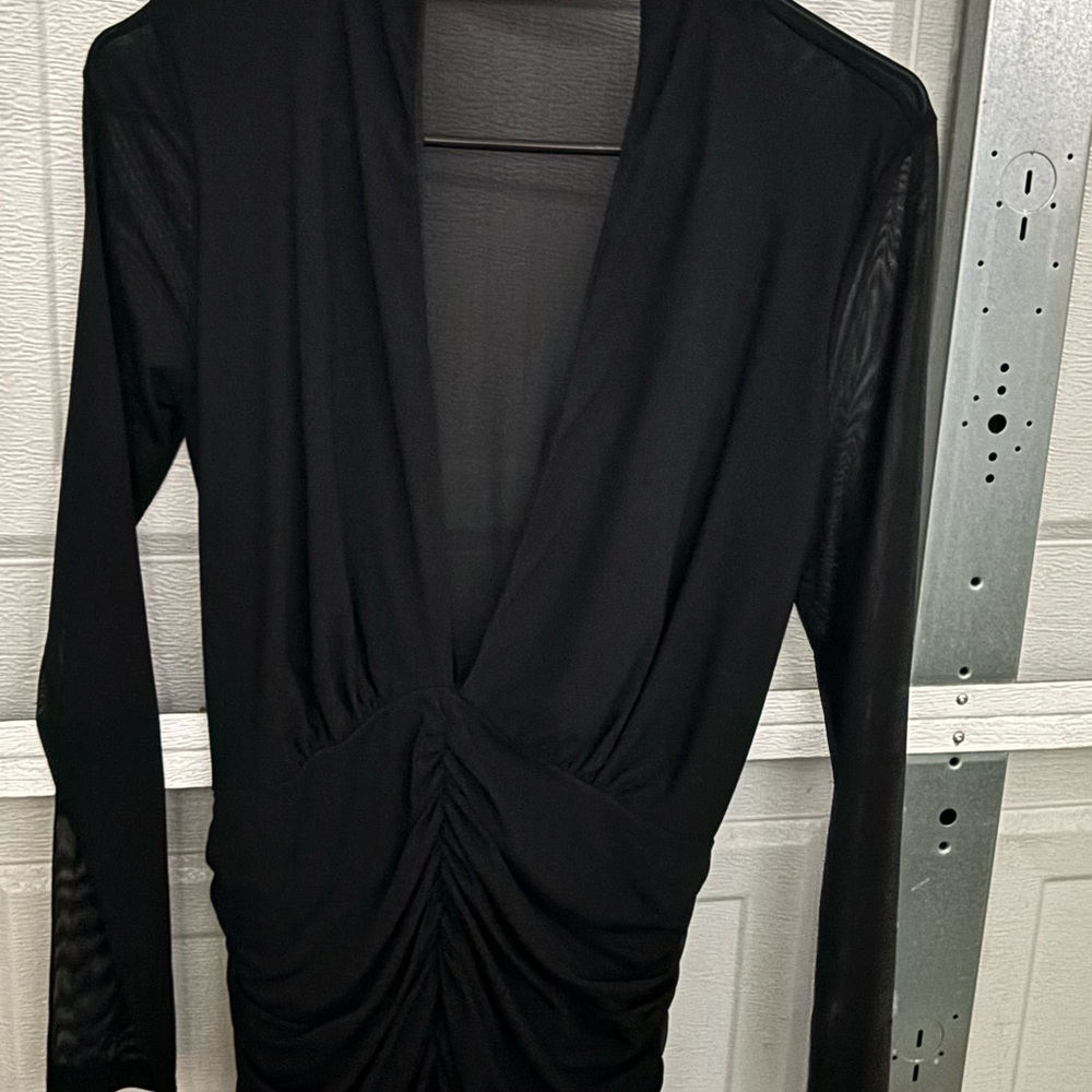 Black Long Sleeve Ruched Dress